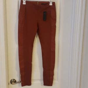 Rust faux leather side pants